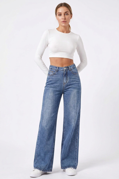 Women's Vintage Wash High Waist Wide Leg Jeans