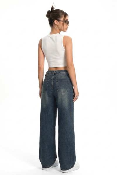 Women's Vintage Wash High Waist Loose Wide Leg Jeans