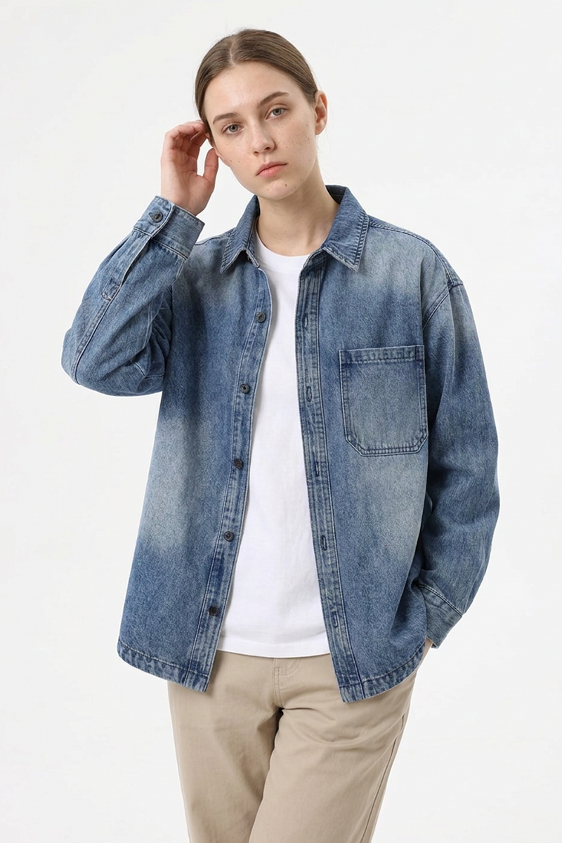 Women's Relaxed Washed Long Sleeve Denim Shirt Jacket