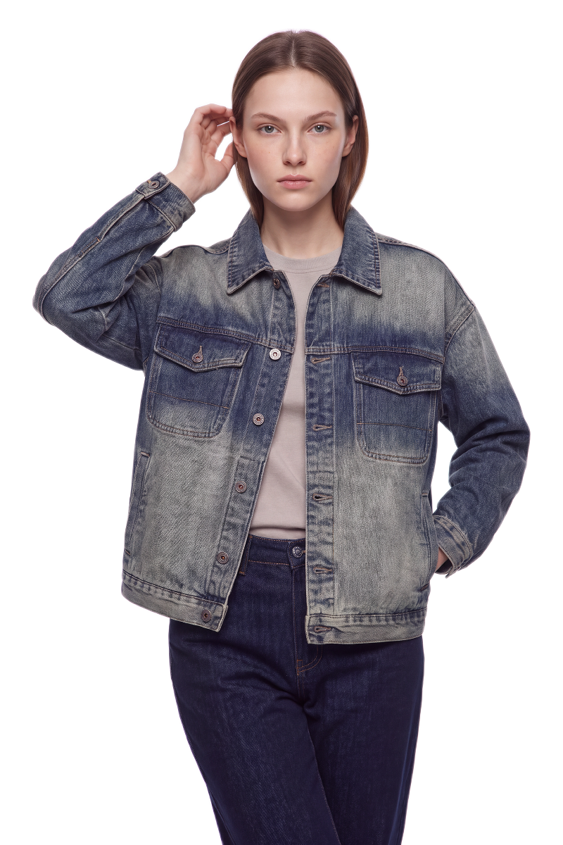Women's Classic Relaxed Volume Fit Vintage Wash Denim Jacket