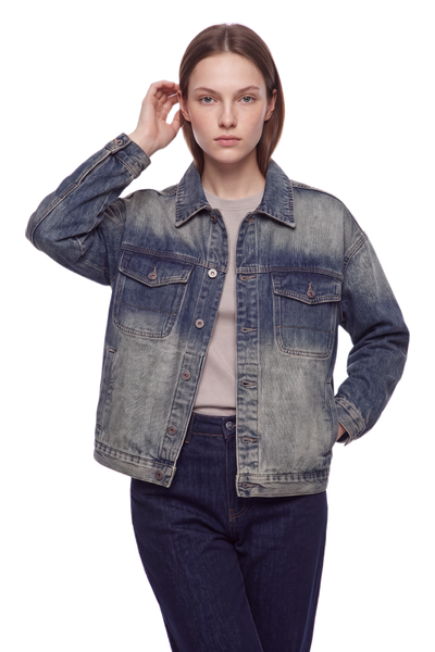 Women's Classic Relaxed Volume Fit Vintage Wash Denim Jacket