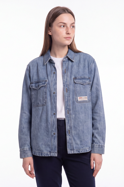 Women's Classic Washed Oversized Denim Shirt Jacket