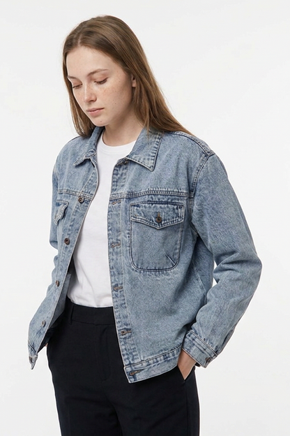 Women's Button-Front Relaxed Classic Denim Jacket