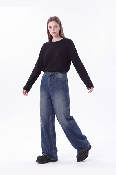 Women's High Waist Wash Wide Leg Jeans