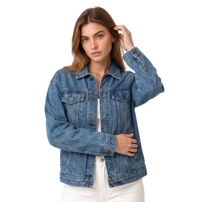 Women's 100% Cotton Classic Blue Denim Jacket