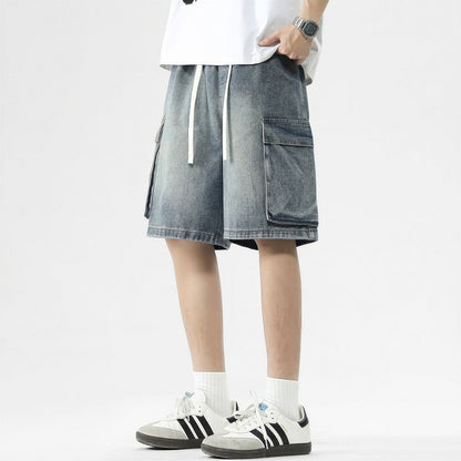 Men's Summer Light Wash Carpenter Baggy Denim Shorts