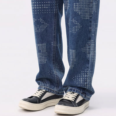 Men's Spring Bandana Print Wide Leg Denim Jeans