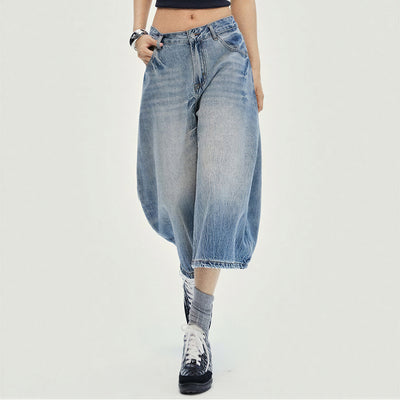 Women's Summer Gradient Washed Balloon Denim Capri Pants