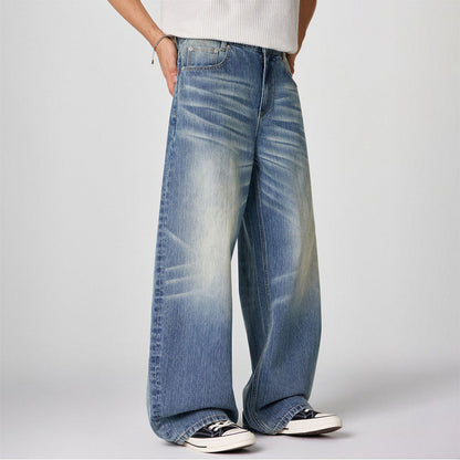 Men's Spring Gradient Blue Cat Whisker Balloon Denim Jeans