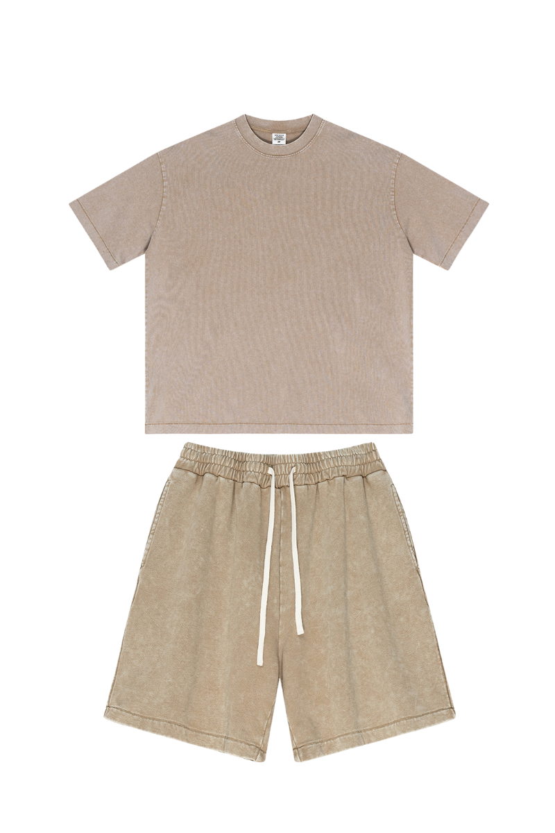 Men's Summer American Street Bright Washed Tee & Shorts Set