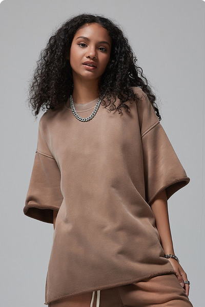 Unisex Streetwear Washed Distressed Curled Hem T-shirt