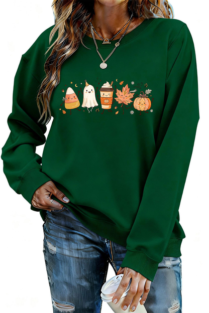 Women Fall Halloween Ghost Pumpkin Graphic Sweatshirt