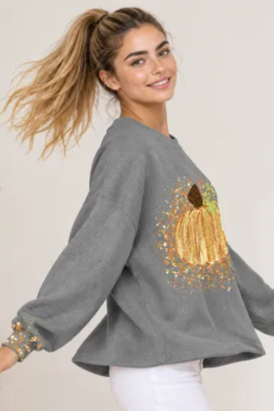 Women Fall Clothing Halloween Glitter Pumpkin Sweatshirt