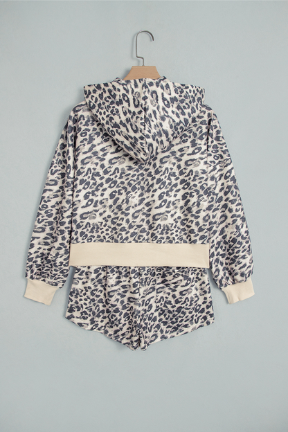 Women's Fall Zip Leopard Print 2 Piece Streetwear Set