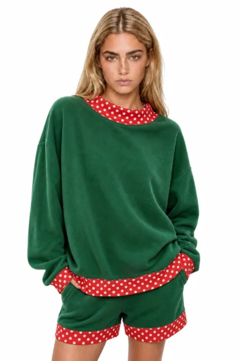 Women Fall Polka Dot Mock Neck Sweatshirt Shorts Set