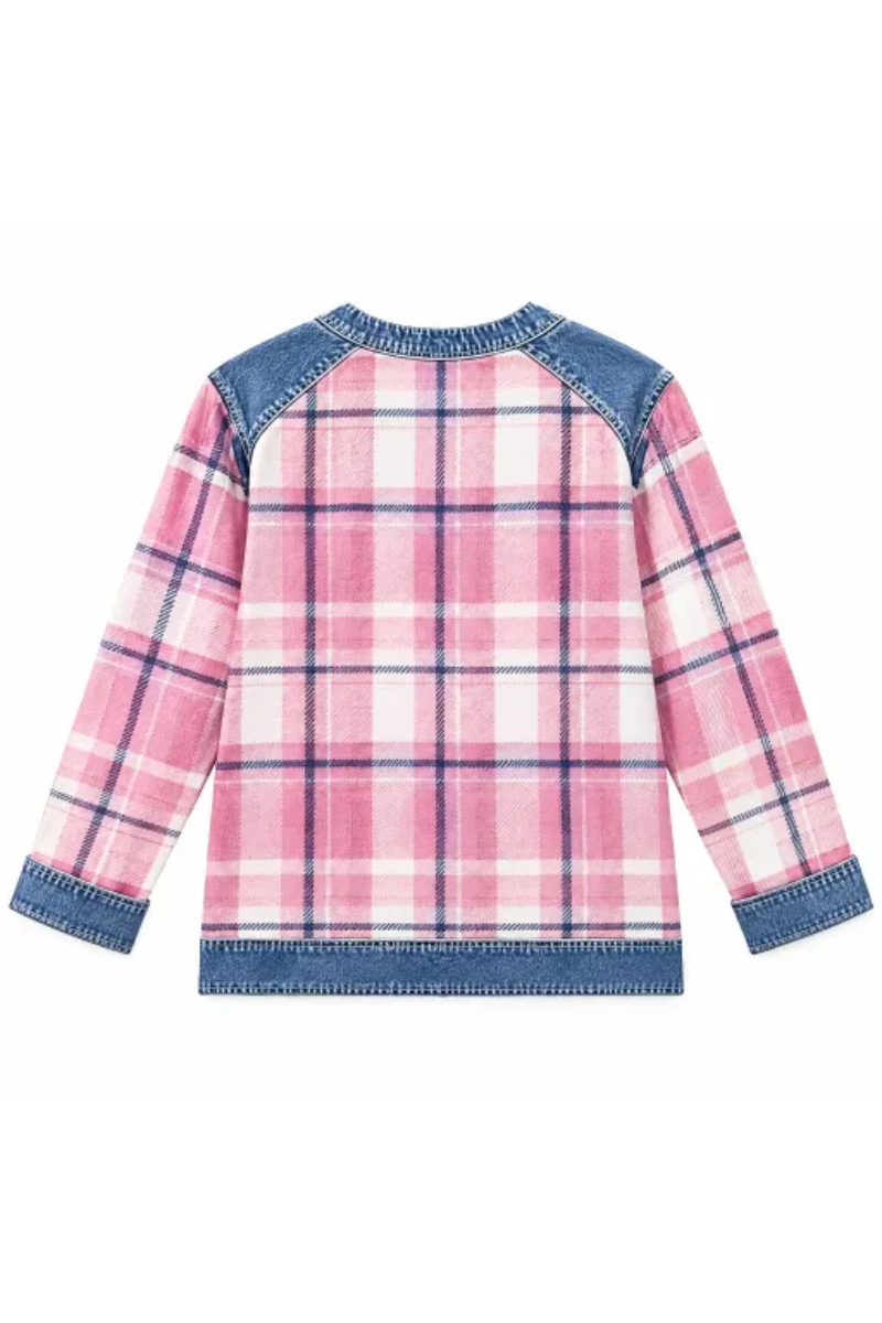 Women Fall Clothing Denim Plaid Patchwork Sweatshirt