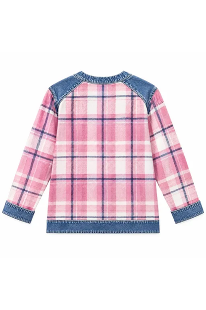 Women Fall Clothing Denim Plaid Patchwork Sweatshirt