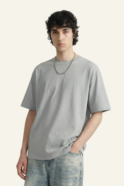 Men's Streetwear Loose-Fitting Drop Shoulders Solid T-shirt