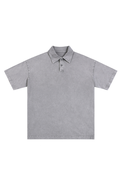 Men Summer 320G Snow Washed Cotton Short Sleeve Polo Shirt