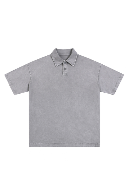 Men Summer 320G Snow Washed Cotton Short Sleeve Polo Shirt