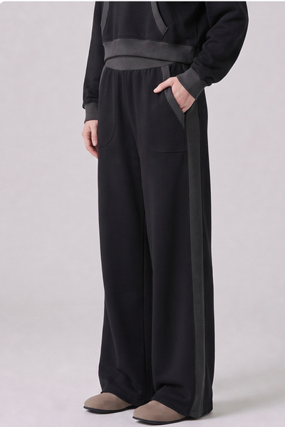 Women Fall 100% Cotton Wide Leg Raw Hem Pocket Sweatpants