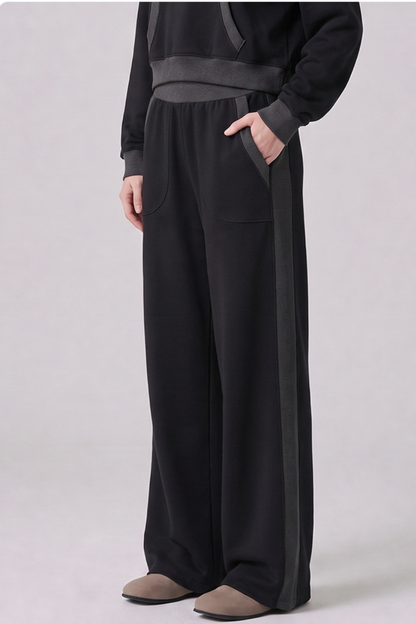 Women Fall 100% Cotton Wide Leg Raw Hem Pocket Sweatpants