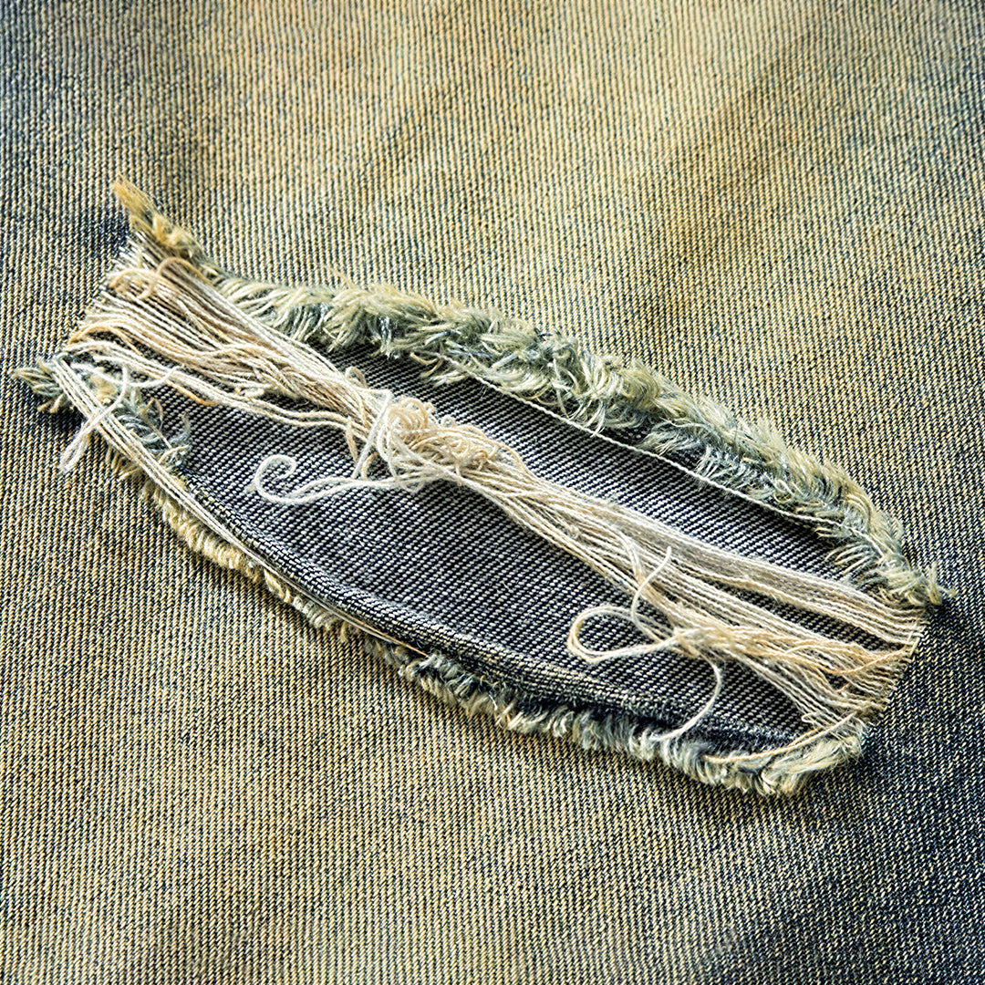 Men's Summer Gradient Ripped Drawstring Denim Shorts