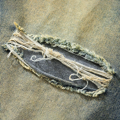 Men's Summer Gradient Ripped Drawstring Denim Shorts