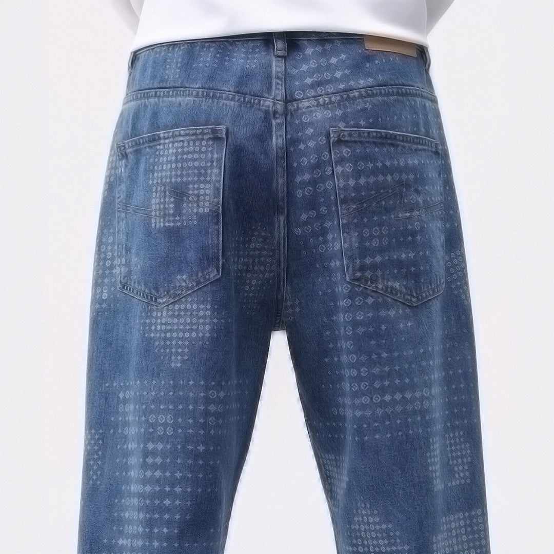 Men's Spring Bandana Print Wide Leg Denim Jeans