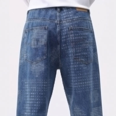 Men's Spring Bandana Print Wide Leg Denim Jeans