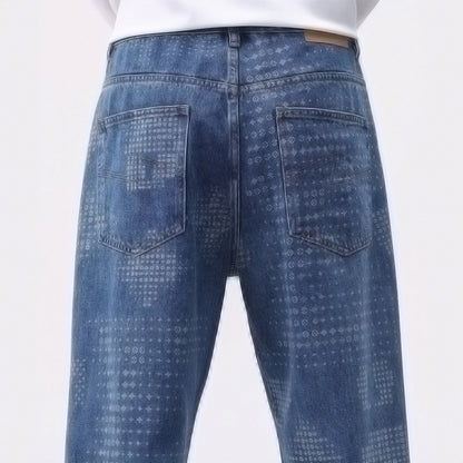 Men's Spring Bandana Print Wide Leg Denim Jeans
