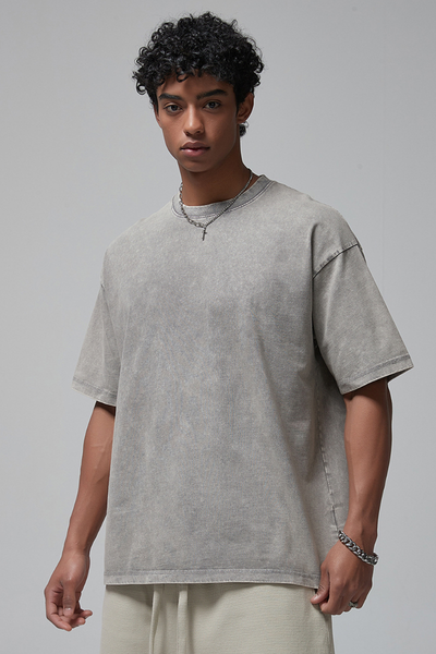 Men's Summer 275g Washed Batik Oversized Small Neck Tee