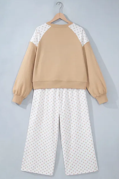 Women All Season Plus Size Polka Dot Wide Leg Lounge Set