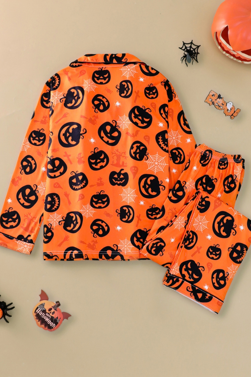 Women Fall Clothing Halloween Pumpkin Web Pajama Set