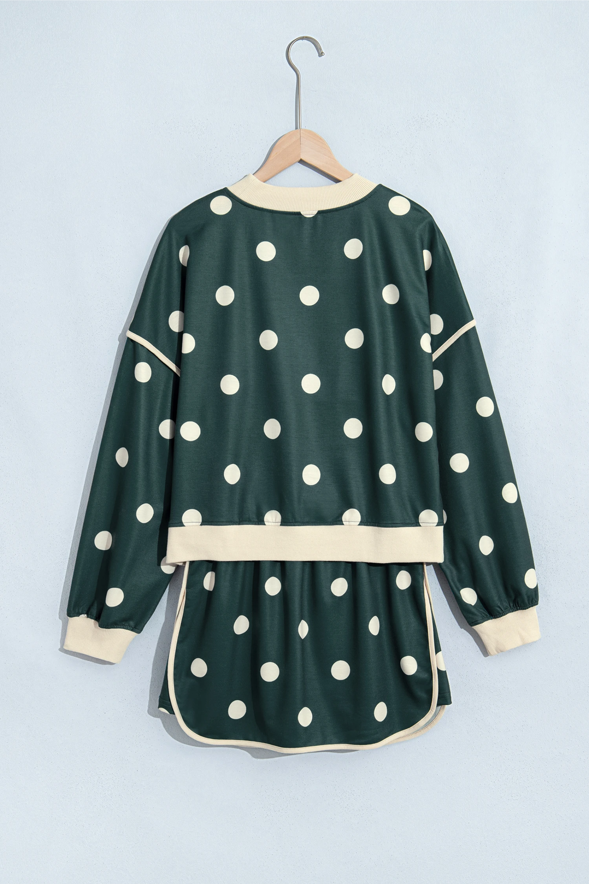 Women Spring Polka Dot Mock Neck Curved Hem Skirt Set