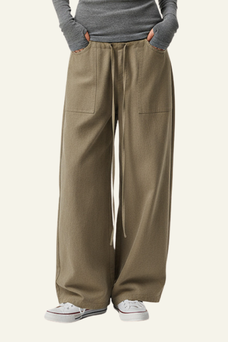 Women's Streetwear Lyocell Double-Waisted Wide Leg Pants