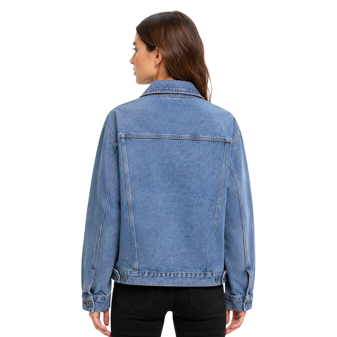 Women's Classic Blue Denim Jacket with Red Tag