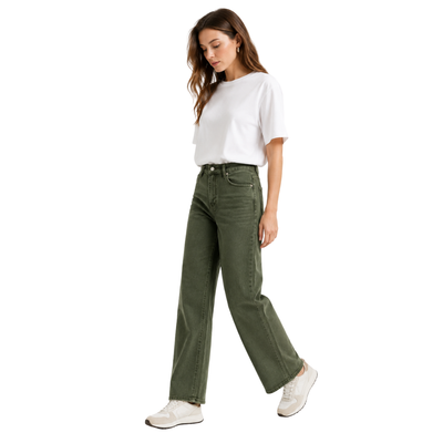 Women's high-waisted stretch loose straight-leg jeans