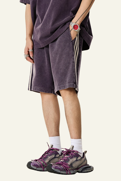 Men's Cotton Streetwear Washed Three side stripes Shorts