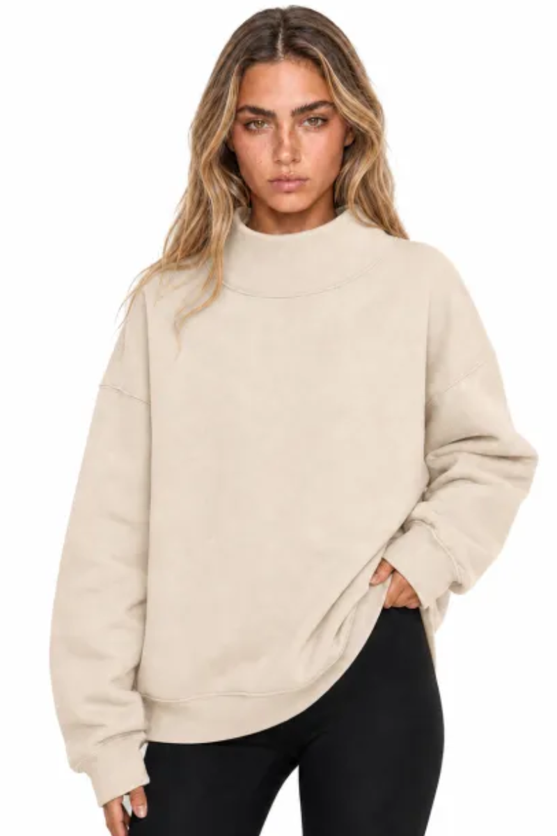 Women Fall Mock Neck Cutout Oversized Casual Sweatshirt