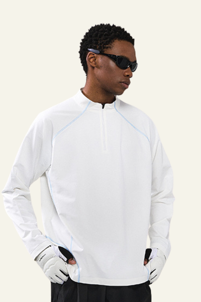 Men's Streetwear Stand Collar Half Zipper Long-Sleeve T-shirt