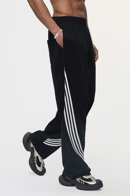 Men's Color Block Elastic Drawstring Cuff Wide Leg Pants
