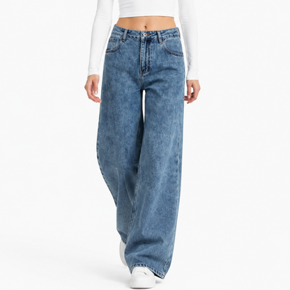 Women's 100% Cotton High Waist Straight Leg Jeans