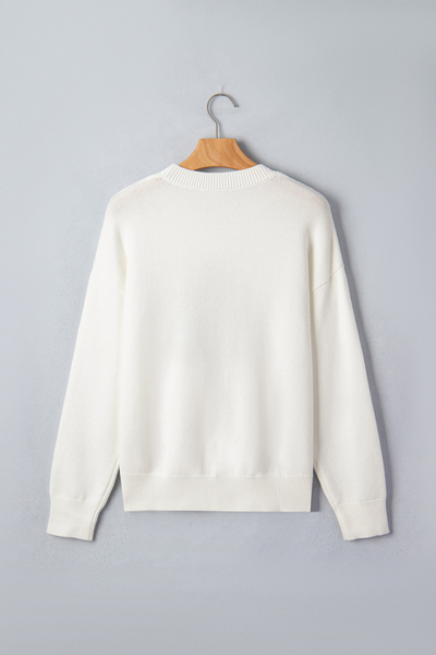 Women's Fall Christmas Bow Splice Crew Neck Knit Sweater