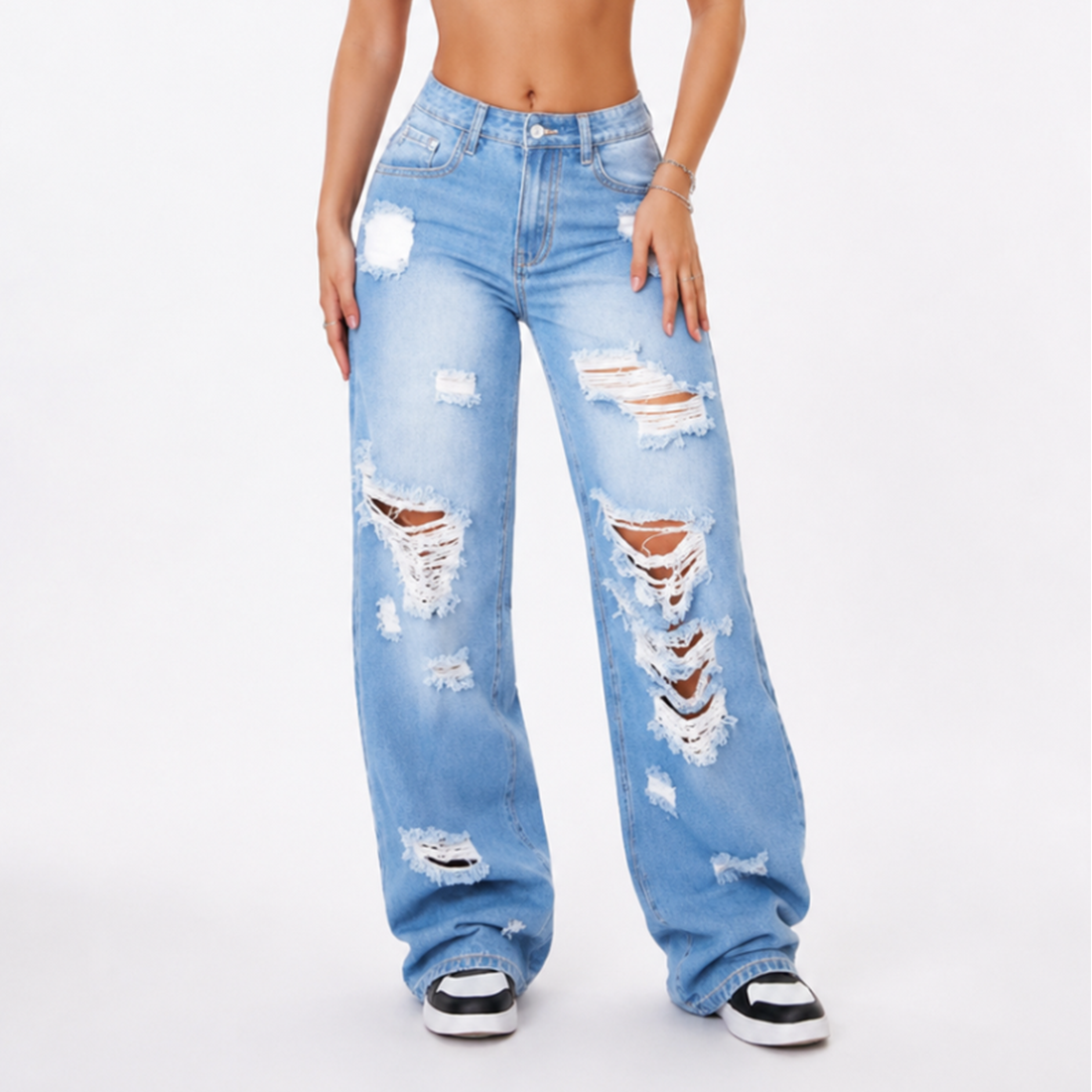Women's High Waist Baggy Distressed Jeans