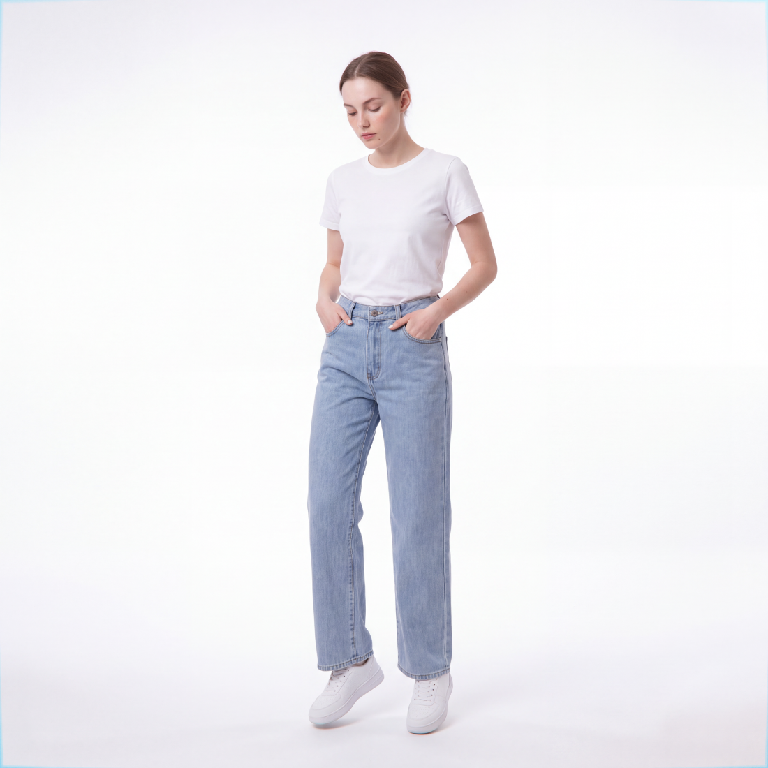 Women's Straight Leg Jeans with Pink Bow Embroidery