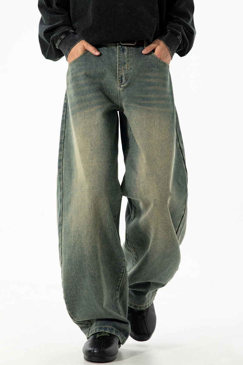 Men's Fall Retro High Street Washed Loose Straight Jeans