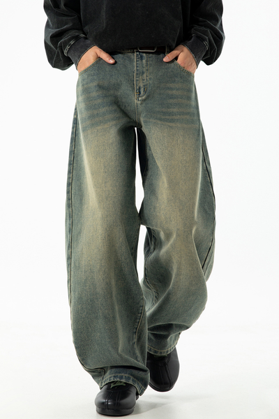 Men's Fall Retro High Street Washed Loose Straight Jeans