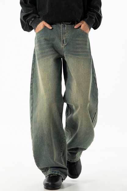 Men's Fall Retro High Street Washed Loose Straight Jeans