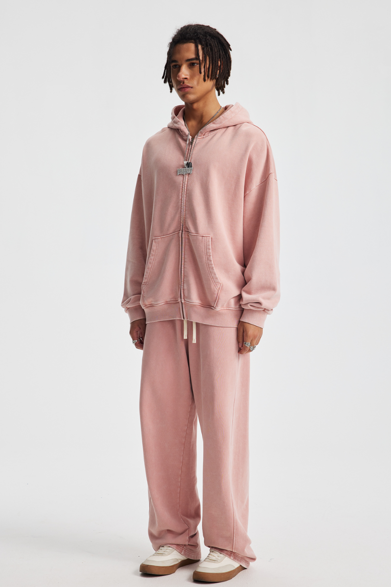 Men's Cotton Streetwear Set:Full Zipper Hooded Jacket  And Sweatpants